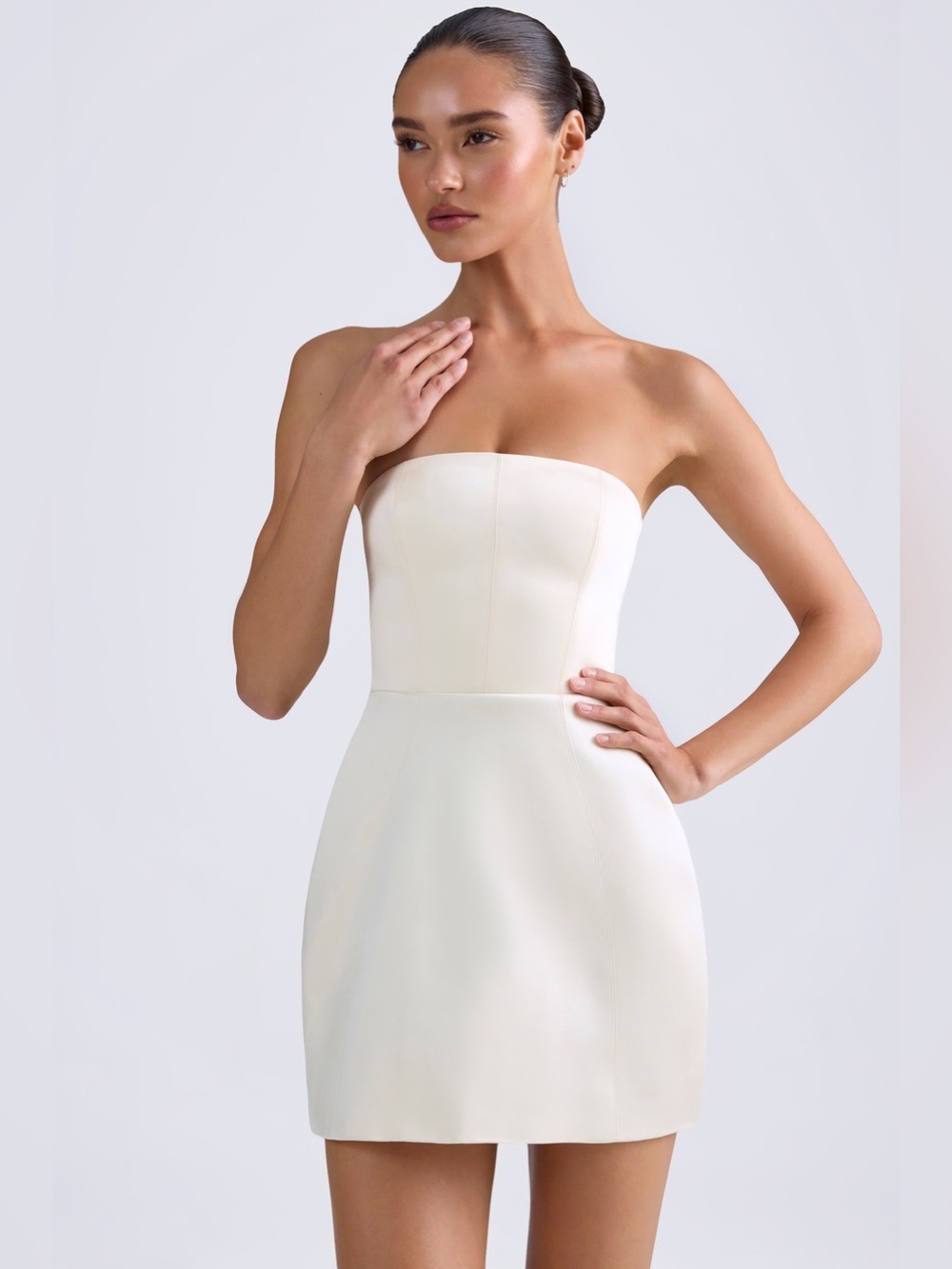 Oh Polly Haisley Bandeau Structured Tulip Mini Dress in Ivory